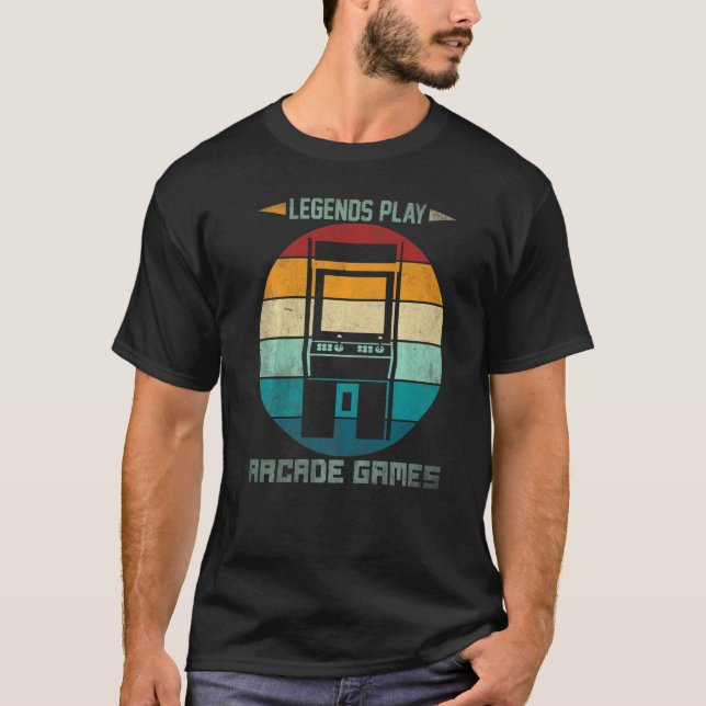Camiseta Legendas Tocar Jogos de Arcade Retroceder Cores Ho (Frente)