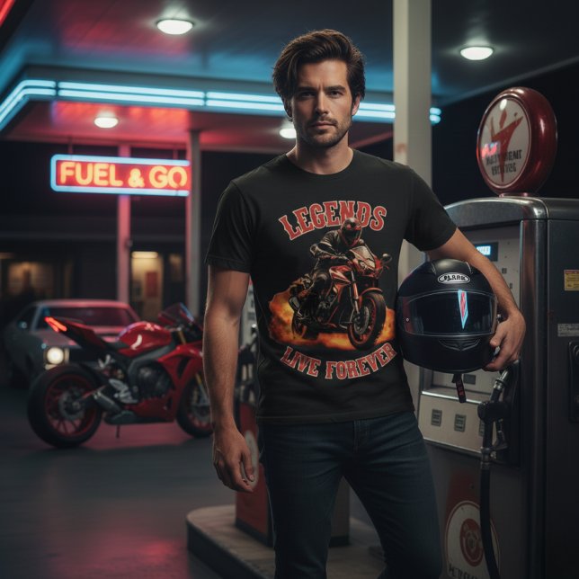 Camiseta Legends Live Forever - Sportbike Motorcycle Rider (Criador carregado)
