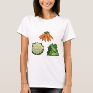 Camiseta Legumes Antigos; Cenouras, Couve-Flor, Alface