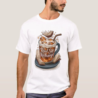 Camiseta Leia, Beba e Recarregue Café Gelado e Livros