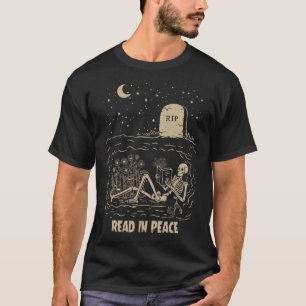 Camiseta Leia Em Paz Esqueleto Lendo Livros Funny Hallowe