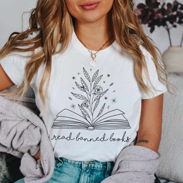 Camiseta Leia Livros Banidos Blooming Floral Book (Criador carregado)