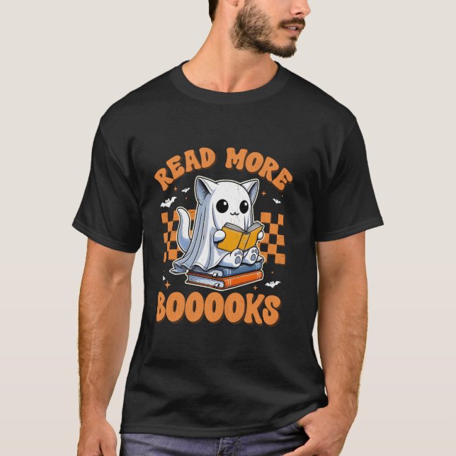 Camiseta Leia Mais Livros Engraçados Fantasmas de Gatos no  (Frente)