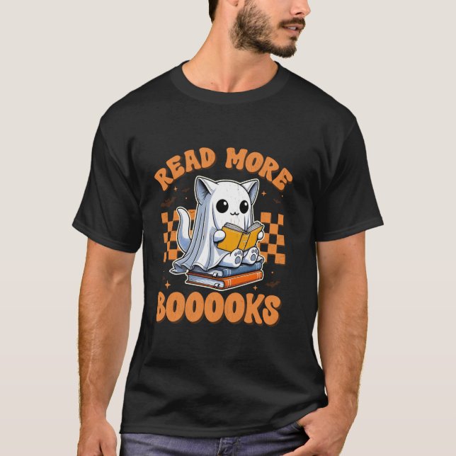 Camiseta Leia Mais Livros Engraçados Fantasmas de Gatos no  (Frente)