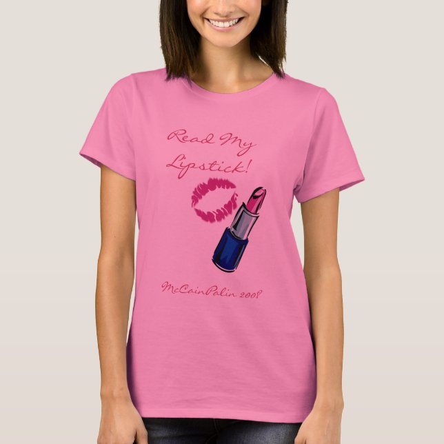 Camiseta Leia meu batom! Capa longa T de McCain Palin 2008 (Frente)
