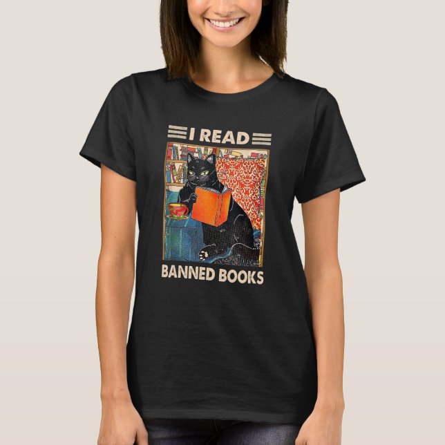 Camiseta Leio Livros Banidos Leitores Negros De Gatos Negro (Frente)