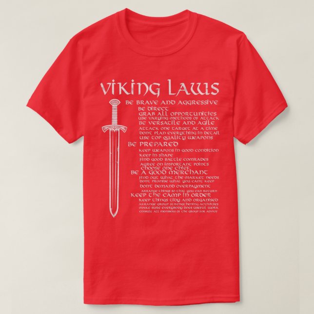 Camiseta Leis de Viking - Guerreiros Escandinavos Espada De (Frente do Design)