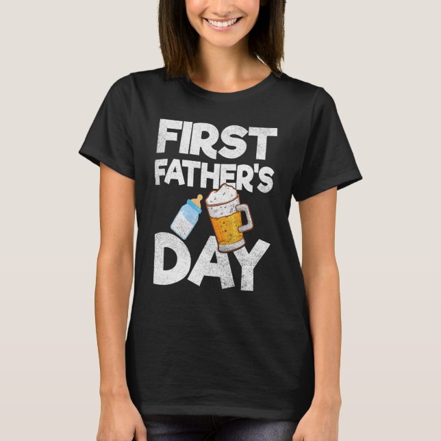 Camiseta Leite bebendo E Cerveja Feliz Primeiro Pai (Frente)