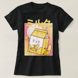 Camiseta Leite de Banana Kawaii em Arte de Desenho Animado