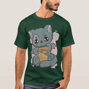 Camiseta Leite De Bolha Chá Boba Cat Pastel Gótico Neko Moc