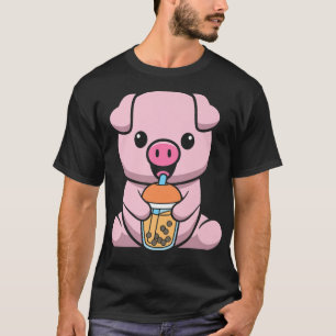 Camiseta Leite De Bolha Chá Porco Bebendo De Suíno Boba Mil