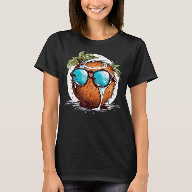 Camiseta Leite de coco com óculos de sol engraçados (Frente)