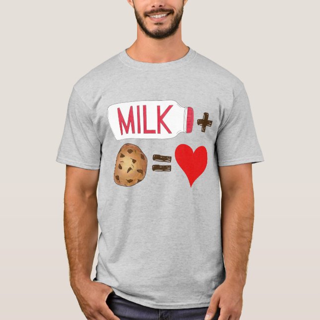 Camiseta Leite de Comida Clássico + Cookies = Coração de Am (Frente)