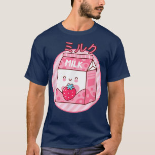 Camiseta Leite De Morango Cinto Sacudir Rosa Kawaii Japonês