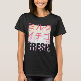 Camiseta Leite de Morango Fresco Texto Japonês 90s Retro Vi