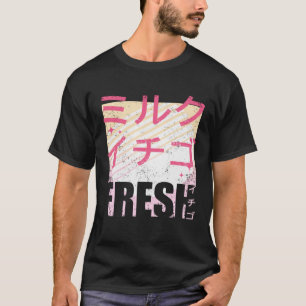 Camiseta Leite de Morango Fresco Texto Japonês Retro Vint 9