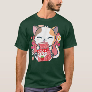 Camiseta Leite de Morango Gato Kawaii Anime Neko Gift Girls