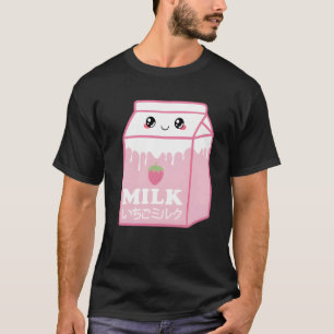 Camiseta Leite de Morango Japonês Kawaii Pastel Estético C