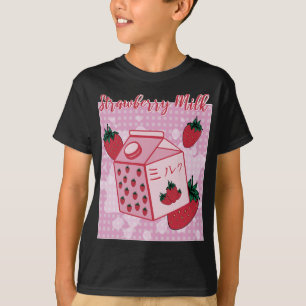 Camiseta Leite de Morango Japonês Retro 90 Anime Fruta Aes