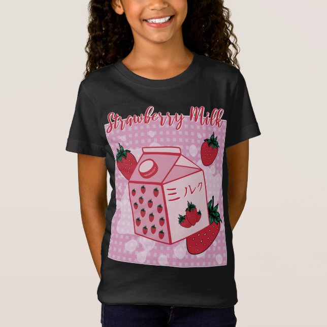 Camiseta Leite de Morango Japonês Retro 90 Anime Fruta Aes (Frente)