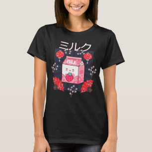 Camiseta Leite de morango rosa-claro Japonês Kawaii Retro 9