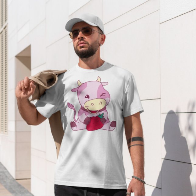 Camiseta Leite De Vaca Rosa De Morango (Criador carregado)