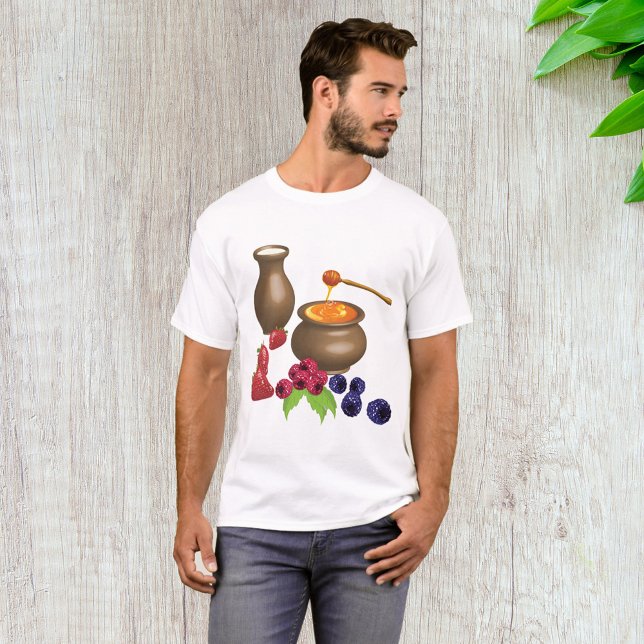Camiseta Leite e Mel com Comida de Berries Russo (Criador carregado)