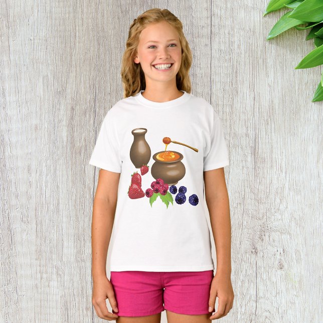 Camiseta Leite e Mel com Comida de Berries Russo (Criador carregado)