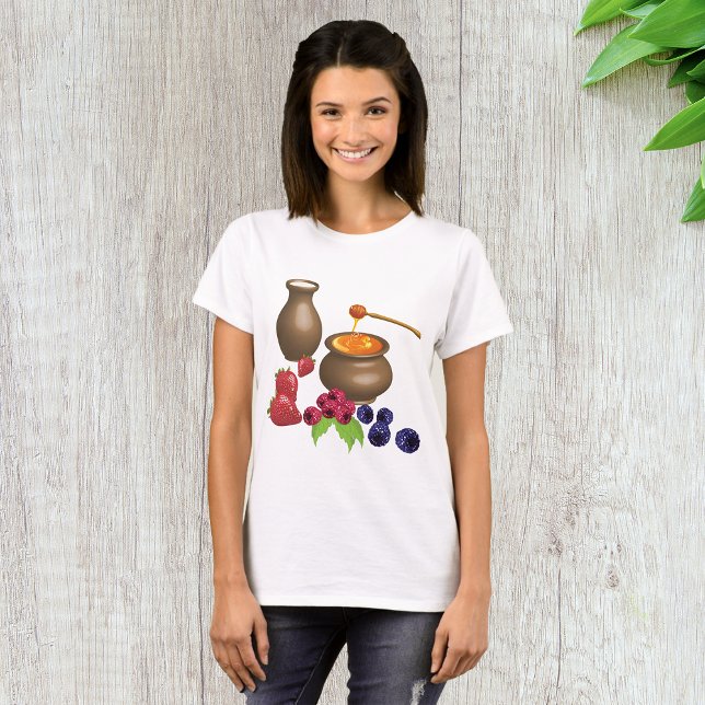 Camiseta Leite e Mel com Frutas Silvestres Comida Rústica (Criador carregado)