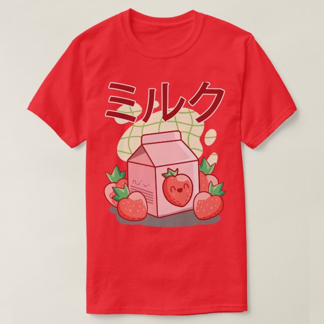 Camiseta Leite Funny Retro 90 Agita Kawaii Strawbe Japonês (Frente do Design)