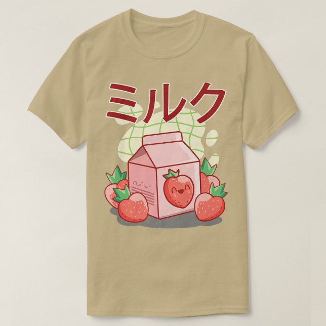Camiseta Leite Funny Retro 90 Agita Kawaii Strawbe Japonês (Frente do Design)