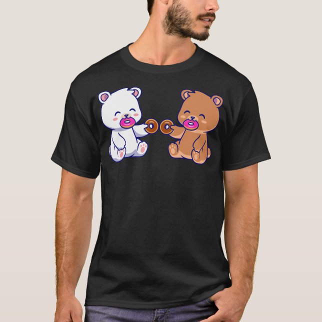 Camiseta Leite Mocha Bears comendo rosquinhas de rosquinha (Frente)