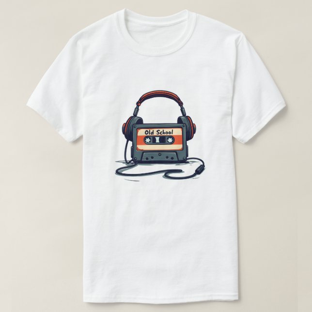 Camiseta Leitor de cassetes retroativo com Fones de ouvido (Frente do Design)