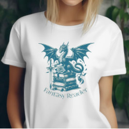Camiseta Leitor de Fantasia Dragão e Livros