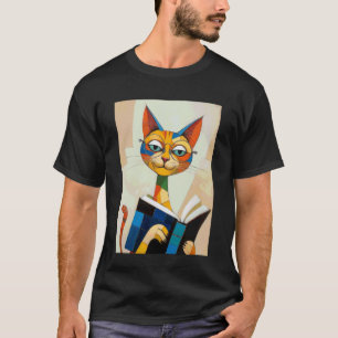 Camiseta Leitor de Gato Cubista Arte Boho Livresca
