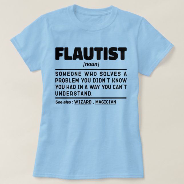 Camiseta Leitor profissional de definição de nome flutista  (Frente do Design)