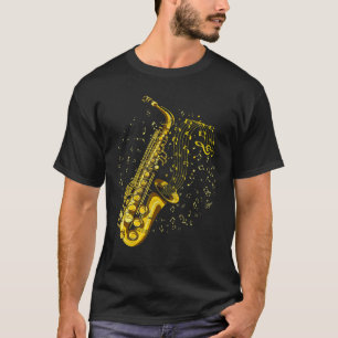 Camiseta Leitor Saxofone Notas de Música Jazz Saxofonista S