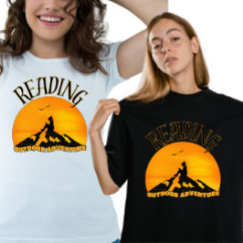 Camiseta Leitor Selvagem Legal Montanha do Pôr do Sol