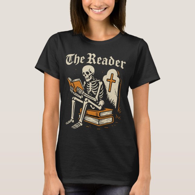Camiseta Leitor | Skeleton Booklover Halloween (Frente)