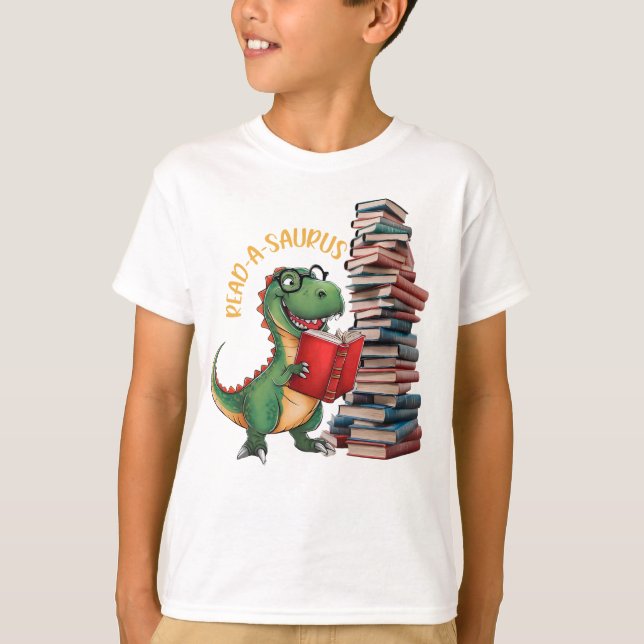 Camiseta Leitura-a-saurus Funny Dinosaur Lendo (Frente)