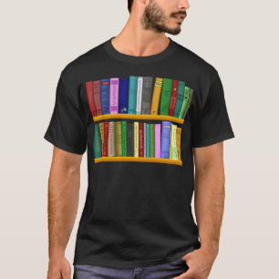 Camiseta leitura da biblioteca de livros de prateleiras