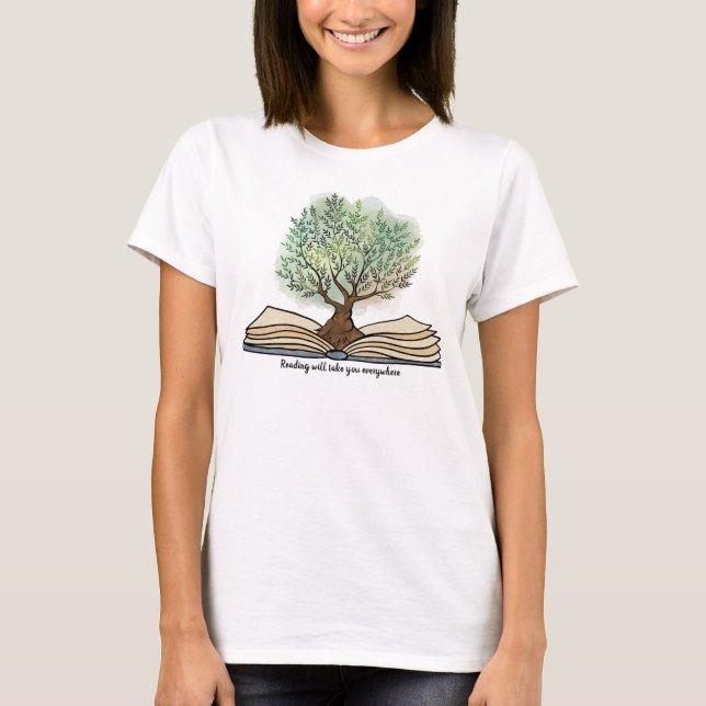 Camiseta Leitura de árvore florescente do livro personaliza (Frente)