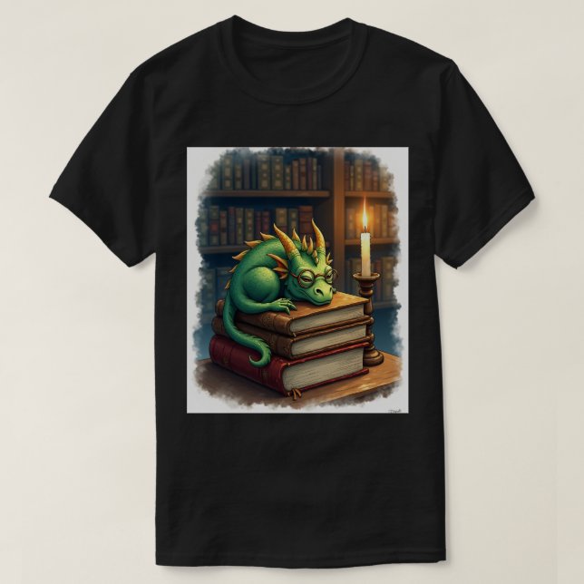 Camiseta Leitura de Dark Academia Dragão Adesivo Slee do Bi (Frente do Design)