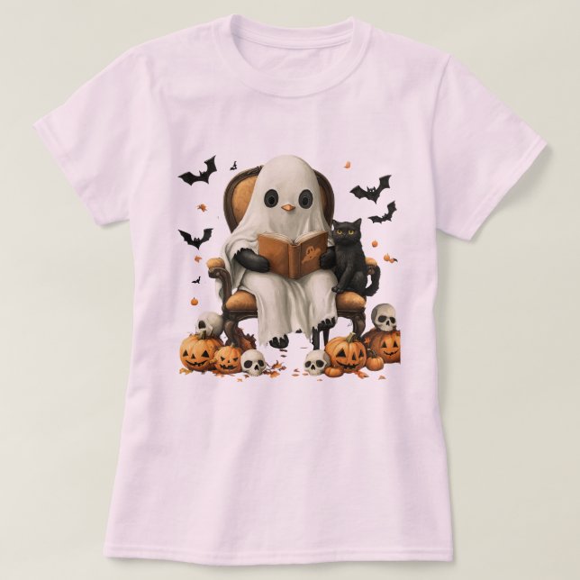 Camiseta Leitura de Fantasmas Bonitos com Cat (Frente do Design)
