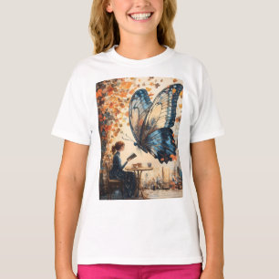 Camiseta Leitura de mulher com Abstrato de arte gigante da