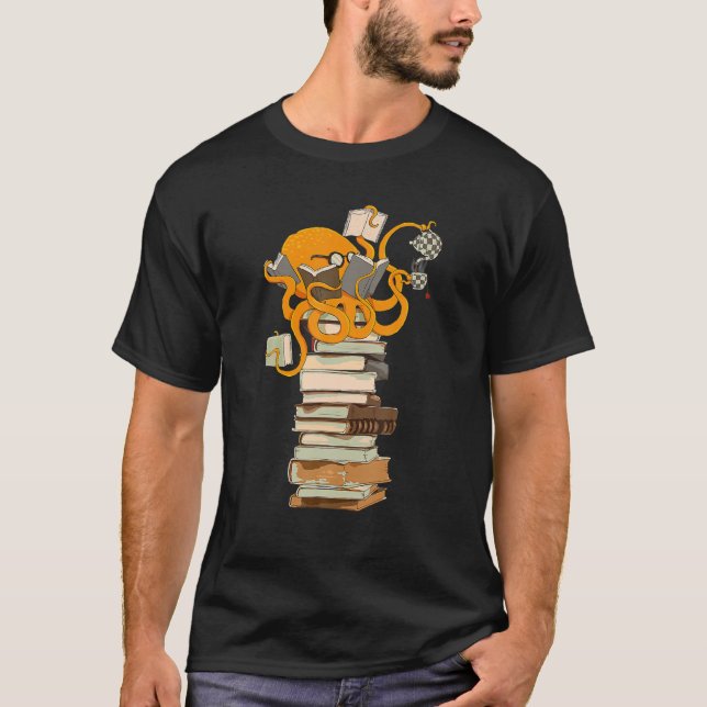 Camiseta Leitura De Octopus, Chá, Café E Livros (Frente)
