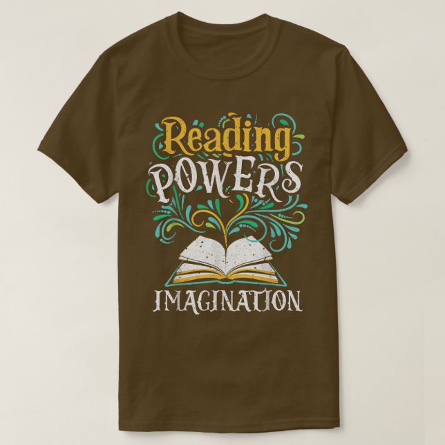 Camiseta Leitura de Powers Imagination Bookworm Livros Em L (Frente do Design)