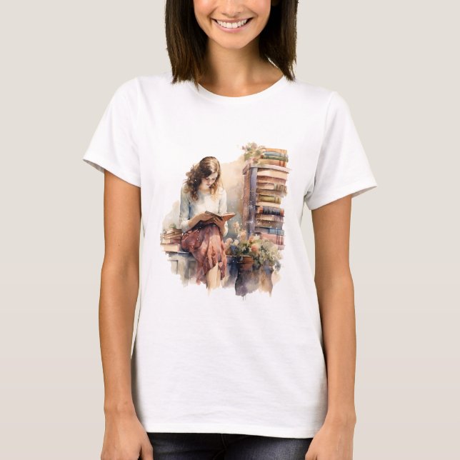 Camiseta Leitura de Rapariga com Flor de Janela (Frente)