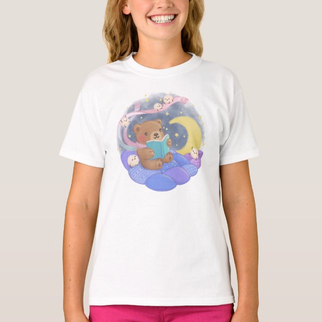 Camiseta Leitura de Urso de Teddy com Ilustração de Monstro (Frente)