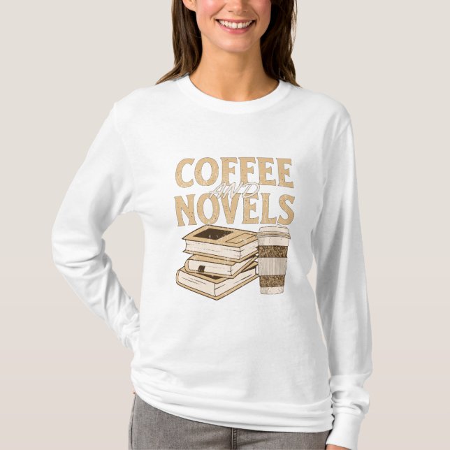 Camiseta leitura divertida de livros de café e livros de vi (Frente)